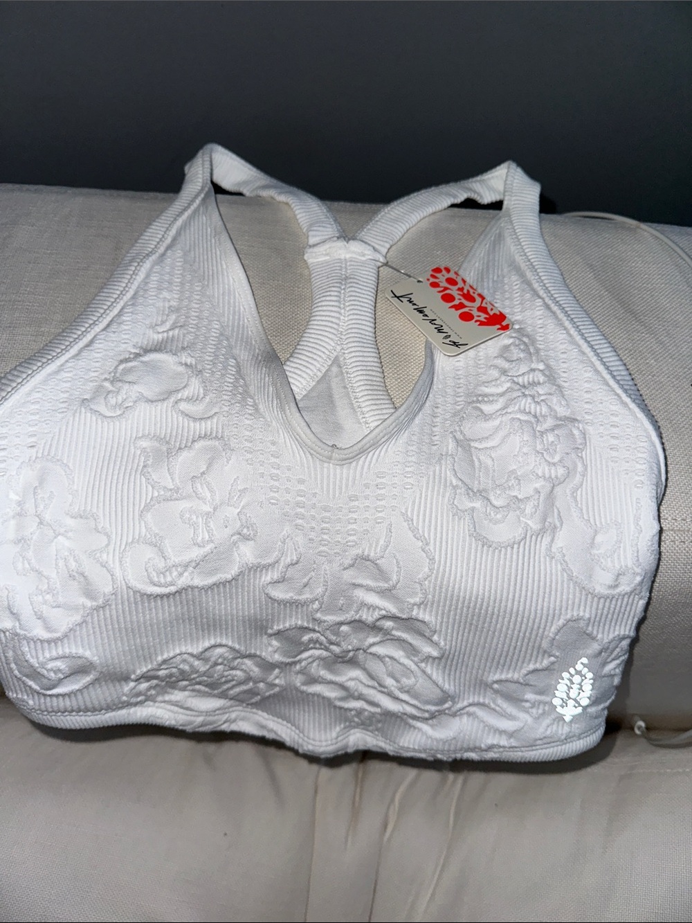 FP Movement by Free People White Floral Seamless Racerback Bralette
